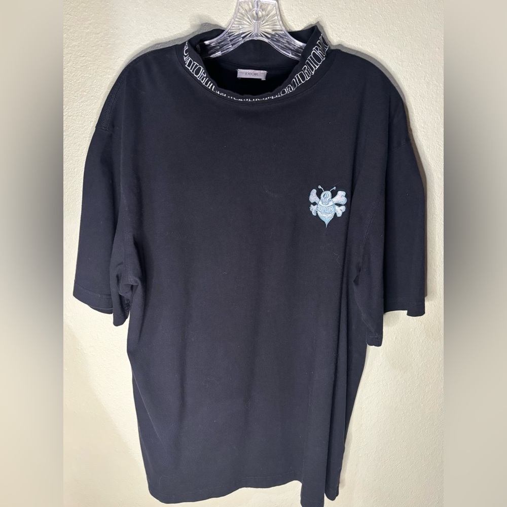 Christian Dior x Shawn Stussy T shirt Black Embroidered Bee Logo Size: M